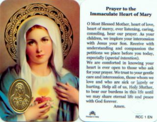 Prayer to the Immaculate Heart of Mary   Laminated Wallet Size Prayer 