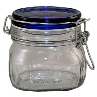 New Small Wire Bale Air Tight Glass Jar with Cobalt Blue Lid