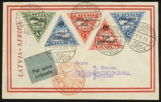   spectacular air mail cover with the complete Latvija Afrika 1933 set