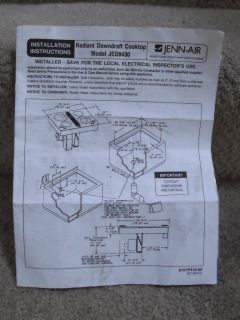 NEW JENN AIR ELECTRIC COOKTOP INSTALLATION INSTRUCTIONS BOOKLET 