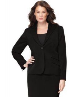 AK Anne Klein 1 Button Stretch Suit Jacket Womens Black Blazer Sz 16W 