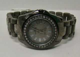 AK Anne Klein Watch Y121E Gray Marbleized Resin Gunmetal Band Crystal 