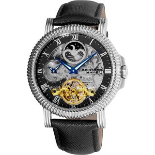 This mens Akribos XXIV watch features a grey skeleton dial and see 