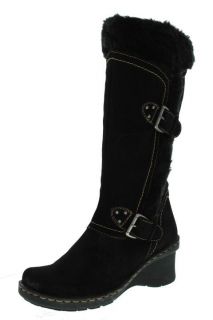 Bare Traps New Cathy Black Suede Faux Fur Lined Mid Calf Wedge Boots 