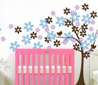 Vinyl Wall Decal Tree with Flowers Two Birds Removable Nursery 