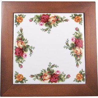 Royal Albert Old Country Roses Tile Trivet w Wood Frame