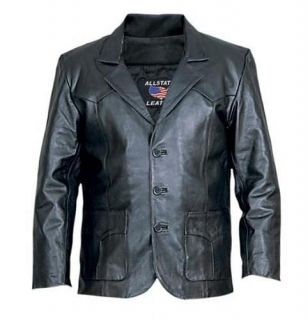 Allstate Mens 3 Button Black Lamb Skin Leather Blazer Jacket