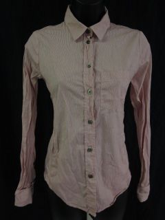 ALARA Red White Railroad Stripe Cotton Pocket Front Button Down Shirt 