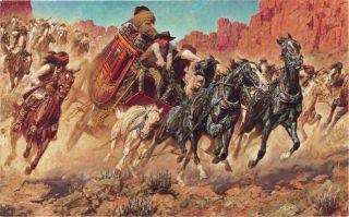Arnold Friberg Trouble for The Butterfield Stage Coach Native American 