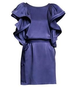 Lanvin H M Navy Blue Ruffle Sleeve Silk Dress w Belt