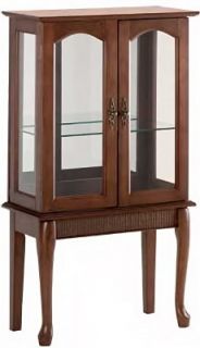 Elegant Chic New Glass Doors Shelf Mirror Curio Cabinet