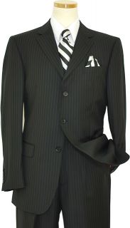 Mantoni Black Chalk Stripe Super 140s 100 Virgin Wool Suit 66017 46R 