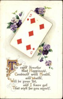 Playing Card 5 Diamonds Health Wealth Happiness BB London #E40 