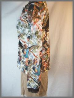 Alberto Makali Floral Chiffon Ruffle Shirt Top L V Neck Knit Silk Tie 