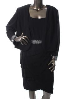 Alex Evenings New Black 2pc Embellished Tiered Dress with Jacket Plus 