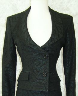 Alberto Makali Black Green Brocade Metallic Skirt Suit 2 Evening 