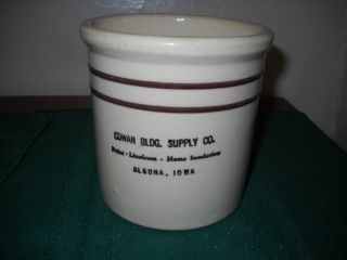 Adv Stoneware Beater Jar Crock Cowan Supply Algona Iowa