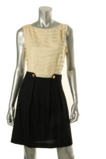 Ali Ro New Black Ivory Shutter Pleated Colorblock Tank Cocktail 