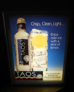   LIGHTED SIGN TAOS APERITIF WINE COOLER ALCOHOL BEVERAGE LIGHT SEAGRAMS