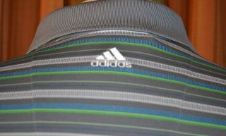 Adidas ALISO Viejo Country Club Gray Green Blue Stripe Golf Polo Shirt 