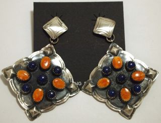   Orange Spiny Oyster & Lapis Lazuli Sterling Earrings   Albert J Brown