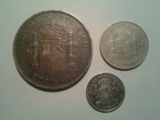 1895 & 1896 Alfonso XIII 1 Peso + 1 PTAS + 10 Centavos Puerto Rico 