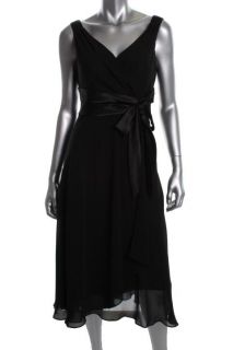Evan Picone New Black Charmeuse Sleeveless Wrap A Line Cocktail Dress 