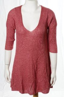   Rose Pink Ribbed Knit VNeck Aline Sweater Fall WorkWear Small