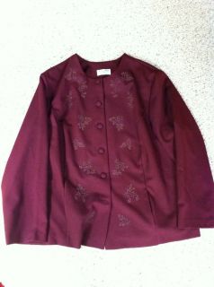 Alfred Dunner Womens Burgundy Blazer with Beading Size 26W