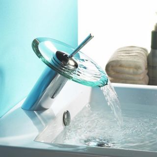 Modern Style Bathroom Vessel Glass Waterfall Tub Vanity Sink Faucet 