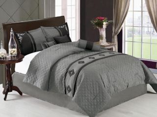 19 PC Comforter Curtain Sheet Set Gray Black King Size Bed in A Bag 