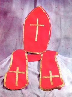 BISHOP POPE HAT & COLLAR SET ROMAN CATHOLIC CARDINAL COSTUME HAT AND 