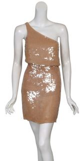 Alice Olivia Caramel Silk Chiffon Sequins Dress 10 New