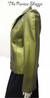 Linda Allard Ellen Tracy Metallic Leather Zip Up Jacket Olive Green 10 