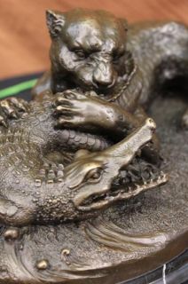 Barye Lion Attacking Crocodile Bronze Art Deco Animal Wild Life 