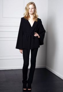Alexander Wangs black crepe and leather draped jacket makes a 