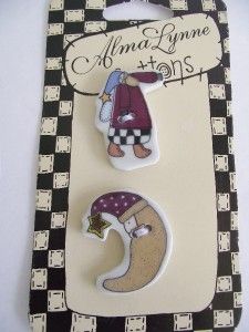 Alma Lynne 8 Ceramic Christmas Buttons Candy Canes Old World Santa 