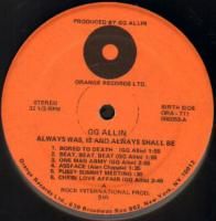GG Allin Always Was Orig Autographed Orange LP with Insert Punk KBD OG 