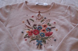 Womans L Alfred Dunner Embroidered Floral Bead Sweater