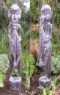   Tiki Wood Statue with Alligator 40 Tall African Papua Style