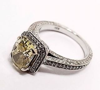 02Ct Yellow Diamond Ring Set w Round Baguette Cut Diamonds 18K Wht 