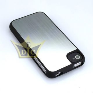Silver Aluminum Drawbench Flake Hard Case Cover for Apple iPhone 4 4S 