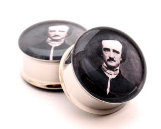 Pair of Edgar Allan Poe Picture Plugs gauges Choose Size new