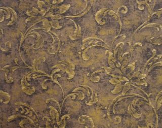 Black Brown Gold Leaf Scroll Wallpaper