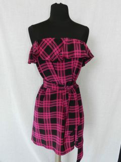 Cute Amanda Uprichard Strapless Pink and Black Plaid Dress Sz S