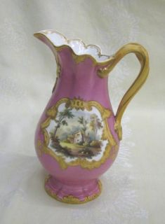 Antique Derby England Soft Paste Painted Pink Pitcher