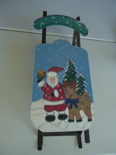 Snow Sled Christmas Theme Painted wood with heavy metal runners 2 feet 