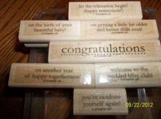 Stampin Up Wood Mount Congrats 7 sayings cards Baby Thank You 