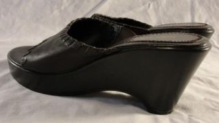 Nine West Sz 7 M Dark Brown Leather Wedge / Slide Sandal WNKRISTO 
