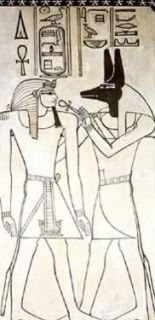   receives life from Isis; Right Amenhotep II receives life from Anubis